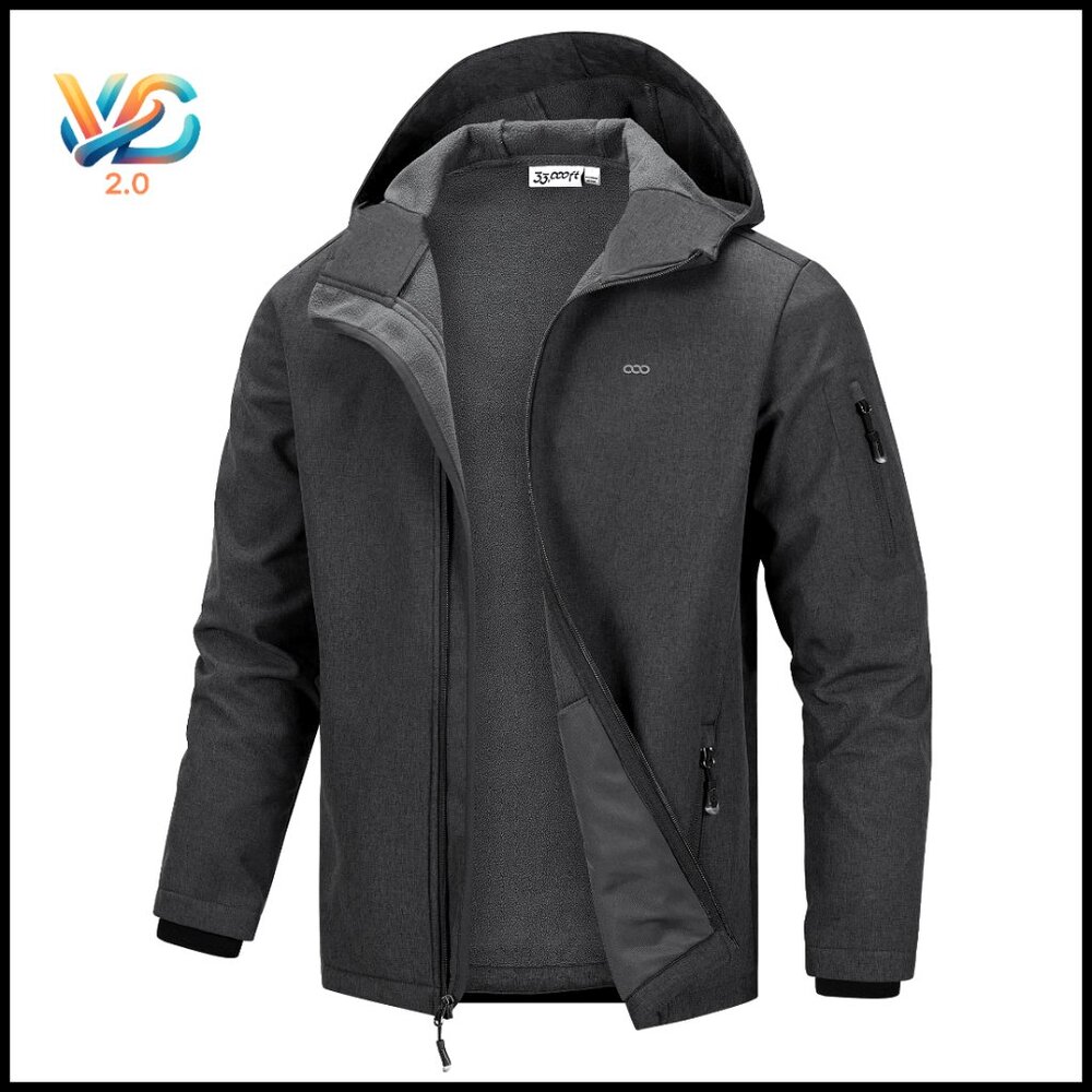 Men's Waterproof Fleece Lined Softshell Jacket With Hood Windbreaker